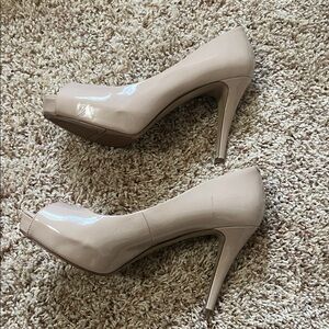Nine West Nude Peep-Toe Heels